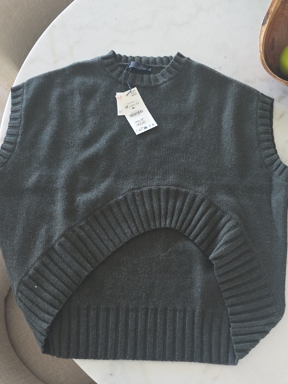 Zara Dark Green Ribbed Crew Neck Sweater